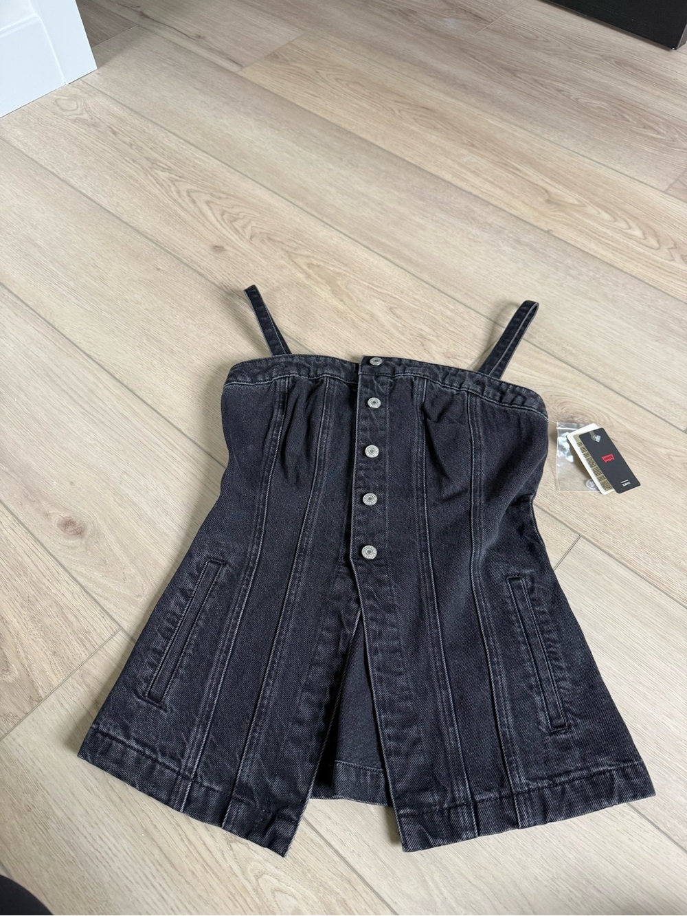Levi's Black Denim Button-Front Corset Top